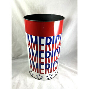 JL Clark Metal Patriotic AMERICA Trash Can Waste Basket Stars Stripes Vintage